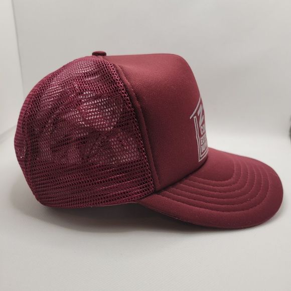 Vintage Dark Red Foam Mesh Snapback Trucker Hat Stacked Z-West Construction Logo - Picture 5 of 12